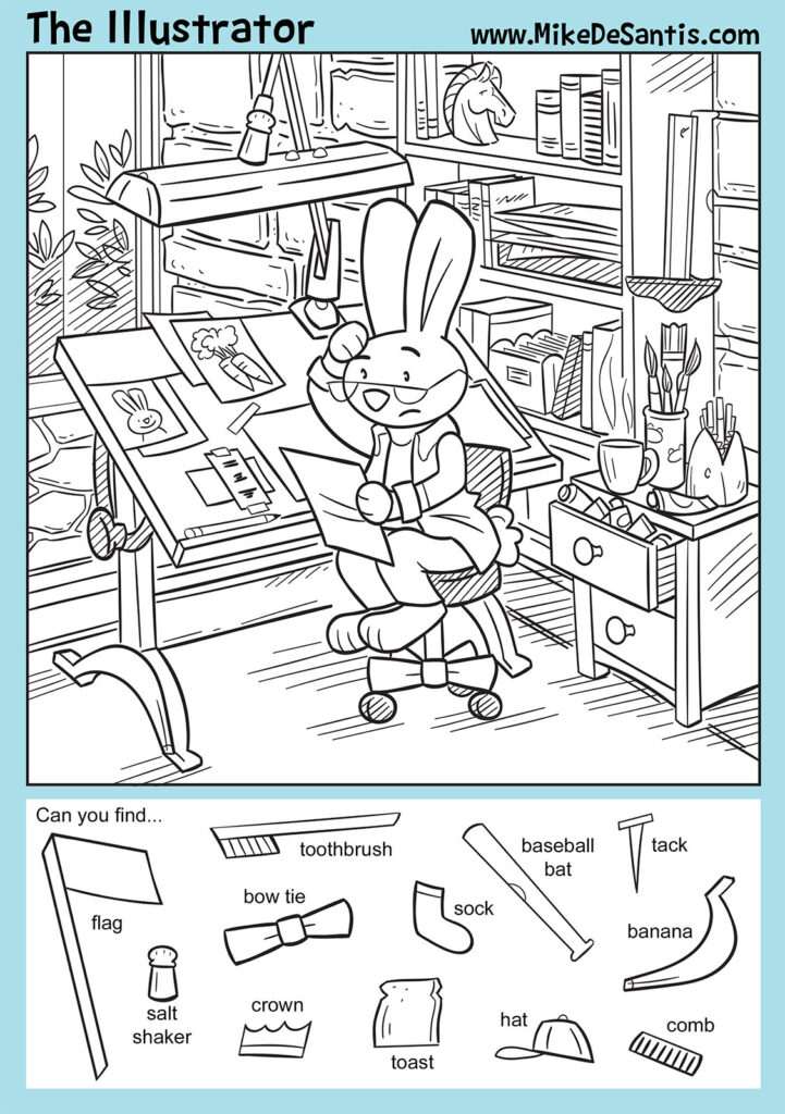 The illustrator as a bunny in a puzzle